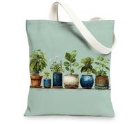 Botanical Canvas Tote Bags, Plant Pattern Reusable Grocery Bags, Eco-Friendly Lightweight Washable Shoulder Strap Bags for Travel Picnic 13x15 Inch