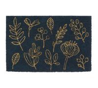 Botanical Coir Doormat, nature friendly Natural Fibre Mat With Leaf Print And Non-Slip PVC Backing, Scrapes Premier Housewares Black Medium