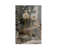 Botanical Dandelion Floral Wildflower Canvas Poster, Wall Art with Blue Gray Textured Design, Serene Rustic Farmhouse Decor Perfect for Living Room, Bedroom & Cozy Sunroom 08x12inch(20x30cm)
