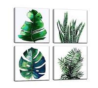 Botanical Decor Green Wall Art - 3 Pieces Framed Tropical Painting Natural Eucalyptus Monstera Foliage Canvas Artwork 4 Pieces 12x12 Inches Plant Posters Print Wall Decoration For Living Room Decor