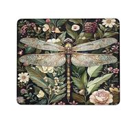 Botanical Dragonfly Mouse Pad, Elegant Green Nature Design, Floral Pattern Non-Slip Gaming Mousepad for Home and Office Use Square 8x10 Inch