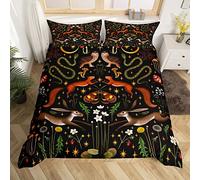 Botanical Duvet Cover Set King Size, Mushroom Flower Comforter Cover with 2 Pillowcases, Squirrel Owl Rabbit Moth Bedding Set 3pcs for Kids Boys Girls Bedroom Decor Moon Star Bedspread Cover