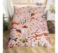 Botanical Duvet Cover Set Super King Size, Floral Mushroom Comforter Cover with 2 Pillowcases, Owl Moth Rabbit Snake Bedding Set 3pcs for Kids Boys Girls Room Decor Natural Plants Bedspread Cover