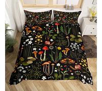 Botanical Duvet Cover Set Super King Size, Mushroom Flower Plants Bedding Set 3pcs for Kids Boys Girls Bedroom Decor, Snail Butterfly Comforter Cover Soft Polyester Quilt Cover with 2 Pillowcases