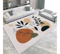 Botanical Elements Living Room Area Rug, Soft Low Pile Machine Washable Carpet - Non Slip Faux Wool Abstract Plant Leaves Rugs for Bedroom Dining Room Office Home Decor 60 x 90 cm
