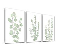 Botanical Eucalyptus Canvas FRAMED Wall Art,Boho Plant Wall Decor for Bedroom,Minimalist Prints for Living Room,Light Green Botanical Art Painting for Bathroom,Set of 3,12”x 16”