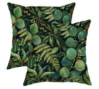 Botanical Eucalyptus Fern Print Leaves Throw Pillow Covers 14x14 Set of 2