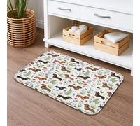 Botanical Fanciful Dachshund Dogs Quick Dry Bath Mat, Cute Animal Absorbent Non Slip Shower Mat, Spring Floral Washable Rug for Bathroom 20x32 Inch