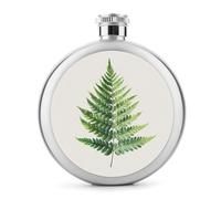 Botanical Fern Leaf Minimal Texture Stainless Steel Hip Flask for Liquor, Round Pocket Portable Wine Flask for Drink 5 Oz