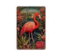 Botanical Flamingo William Morris Style Art Print Foliage, Botanical Leaves And Flowers, Tropical Flamingo Poster, Luxury Nature PosterWall Decor Art Metal Tin Poster Modern Bar Decorations30x20cm