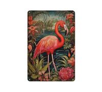 Botanical Flamingo William Morris Style Art Print Foliage, Botanical Leaves And Flowers, Tropical Flamingo Poster, Luxury Nature PosterWall Decor Art Metal Tin Poster Modern Bar Decorations30x20cm