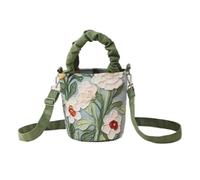 Botanical Floral Canvas Tote Bag for Women - Foldable Crossbody Bucket Purse with Adjustable Strap, Eco-Printed Daily Handbag, Medium Size Sage Green