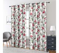 Botanical Floral CurtainsCountry Rose 140x180 cm 2 PiecesBlackout Green Leaf Design for Bedroom & Living Room Eyelet Style Home Décor