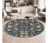 Botanical Floral Design Round Rugs Ø160Cm Living Room Non Slip Round Area Rug Short Pile Floral And Green Leaf Pattern Bedroom Circle Carpet Washable Soft Floor Mat Rugs For Kids Room Decor,Green