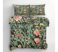 Botanical Floral Duvet Cover King Size Bedding Sets, William Morris Style Pattern, Reversible Design Bedroom Decor Bed Quilt Cover with 2 Pillowcases, Microfiber, Zip - SMK5323