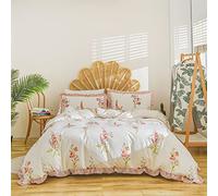 Botanical Floral Duvet Cover Set Pink Flowers Bedding Set Pink Lavender Flowers Printed Soft Microfiber Pastoral Style Bedding 2 Pcs-Lavender Flower,Single