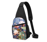 Botanical Floral -Print Waterproof Chest Pack for Hiking & Travel-Adjustable Strap,Lightweight Design with Multiple Pockets.