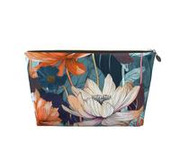 Botanical Floral Prints PVC Leather Travel Toiletry Bag with Gold Zippers, Waterproof Cosmetic Organiser for Makeup, Toiletries & Essentials
