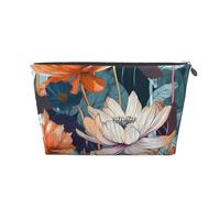 Botanical Floral Prints PVC Leather Travel Toiletry Bag with Silver Zippers, Waterproof Cosmetic Organiser for Makeup, Toiletries & Essentials