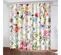 Botanical Flower Bedroom Window Curtains Spring Summer Boho Eyelet Curtain Living Room Decor Panorama Pattern Blackout Decorative Window Treatments for Kids Teens Adult, W66" x L72" x 2 Panels
