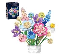 Botanical Flower Building Blocks Set - Compatible with Lego - Creative Floral Arrangement for Adults, DIY Home & Office Décor Gift Idea (13 Flower Types, Vase Not Included)