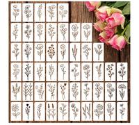 Botanical Flower Stencils for Crafts Small Wildflower Floral Paint Stencil for Painting on Wood Card Making, Tiny Nature Vine Herb Essential Art Stencils for Adults Kids Furniture Walls (50 flowers 2)