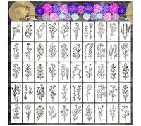Botanical Flower Stencils for Crafts Small Wildflower Floral Paint Stencil for Painting on Wood Card Making, Tiny Nature Vine Herb Essential Art Stencils for Adults Kids Furniture Walls (50 flowers 1)