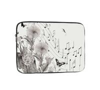 Botanical Flying Music Notes Printed Laptop Sleeve for 17 inch Laptop, Shockproof Oxford Fabric Laptop Protective Case Laptop Bag
