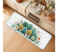 Botanical Forest Floral Theme Trees Fanciful Kitchen Rugs 16x47 Inch | Forest Landscape Print, Kitchen Runner Rugs, Colorful Wildflowers, Nature Inspired Home Decor, Farmhouse Kitchen Accents