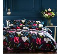 Botanical Garden Duvet Cover Tropical Lily Quilt Bedding Set Double Black Teal