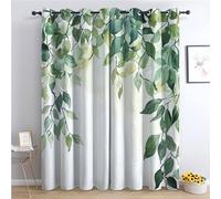 Botanical Green Leaf CurtainsOpaque Thermal Blackout Drapes for Living Room & Bedroom 2Pack Eyelet Design 220 x 140 cm Stylish Home Decor