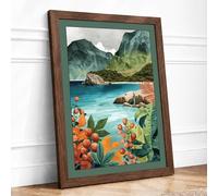 Botanical Haven Coastal Framed Wall Art Print A2 (59.4×42cm) Walnut, Wall Decor for Living Room, Bedroom, Office & Home, Ready to Hang, Art Gift