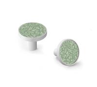 Botanical Herbs Sage Green Cabinet Knobs and Wall Hooks, 6 Pack Modern Drawer Pulls with White Base, Solid Zinc Alloy Handles for Kitchen, Bathroom, Dresser