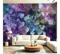 Botanical Hydrangea Elegant Foliage Photo Wallpaper Purple Pink 200 x 140 cm - Non-Woven Premium Art Print Fleece Wall Mural Wall Covering DIY Decoration Poster Picture Design Modern - Women