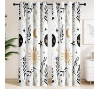 Botanical Leaf & Celestial Sun Moon Drapes Blackout Curtains, 2 Panels, Boho Chic Geometric Tribal Drapes, 90" W x 108" D (228 x 274 cm)