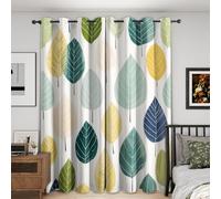 Botanical Leaf Curtain Blackout, Tropical Leaves Curtains 46x54, Living Room & Bedroom Decor Drapes, Thermal Insulated Eyelet Modern Nature Window Treatments 54 Drop, 2 Panels