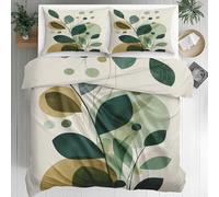 Botanical Leaf Duvet Cover - Geometric Abstract Bedding - Modern Leaves Bed Set King Size 3 Piece - Reversible Microfiber Quilt Cover & 2 Pillowcases, Zipper Closure & Corner Ties, 240x220 Xu54