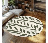 Botanical Leaf Round Area Rug Green Leaf Non Slip 160cm Circle Carpet Thin Foldable Design on Beige Background for Living Room Bedroom Boho
