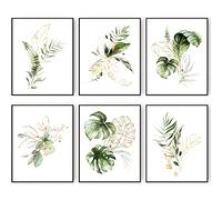 Botanical Leaf Wall Art Prints Watercolor Plant Leaves Canvas Prints Poster for Bedroom Living Room Office Gold and Sage Green Floral Leave Wall Decor (8"x10" UNFRAMED)