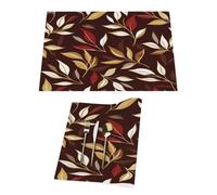 Botanical Leaves Branches On Brown Vinyl Placemats Set of 1 for Dining Tables,Kitchen Table Mats Heat Resistant Washable Wipeable PVC Place Mat