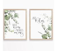 Botanical Leaves Wash Your Worries Away And Relax Quote Posters and Prints Wall Art Canvas Painting for Bathroom Decor 20x30cmx2 Frameless