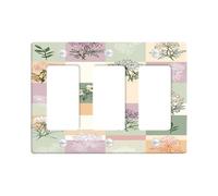 Botanical Light Switch Cover Plates/Outlet Covers, Soft Green Vintage Flowers for Home Decor, Thermoplastic Wall Plates, Standard Size 3 Gang Wall Plate