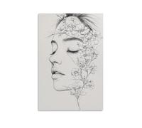 Botanical Line Art Wall Art Elegant Female Face with Floral Illustration in Minimalist Style Modern Aesthetic Black And White Canvas Print Living Room Office Wall Decor Gift 12x18inch Unframe
