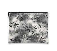 Botanical Makeup Bag, Black White Floral Cosmetic Travel Pouch for Women, Portable Small Canvas Zipper Organizer, Stylish Gift for Daily Essentials, Ideal for Spring and Summer, Black, 7x9 Inch