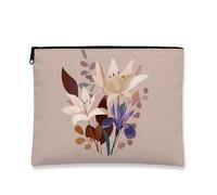 Botanical Makeup Bag, Neutral Tone Floral Pattern Cosmetic Travel Pouch for Women, Portable Small Zipper Organizer, Spring Gift Toiletry Case, Mother's Day Essentials, Neutral, 7x9 Inch, Floral