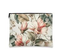 Botanical Makeup Bag, Peach Magnolia Floral Cosmetic Travel Pouch for Women, Stylish Small Canvas Zipper Organizer, Ideal for Festival Gift or Skincare Essentials, Peach, 7x9 Inch, Magnolia