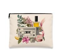 Botanical Makeup Bag, Vintage Floral Cosmetic Travel Pouch for Women, Portable Canvas Zipper Organizer, Gift for Festivals and Special Occasions, beige, 7x9 Inch, Flowers