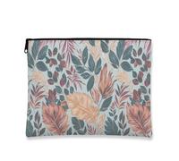Botanical Makeup Bag, Vintage Leaf Floral Cosmetic Travel Bags for Women, Portable Small Canvas Zipper Pouch, Skincare Toiletry Bag Organizer, Light Blue, 7x9 Inch, Leaf