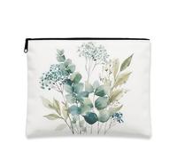 Botanical Makeup Bag, Watercolor Leaves Cosmetic Travel Organizer for Women, Portable Small Canvas Zipper Pouch, Nature Gift Skincare Toiletry Bag, Spring Festival Accessory, white, 7x9 Inch