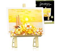 Botanical Mini Flower Bouquet Building Bricks Set - Creative STEM Desk Decor.Block Easel For Photo Easel & Message Plaques,DIY Craft Kit, Kids Adults Home Office Gift (Yellow368pcs)